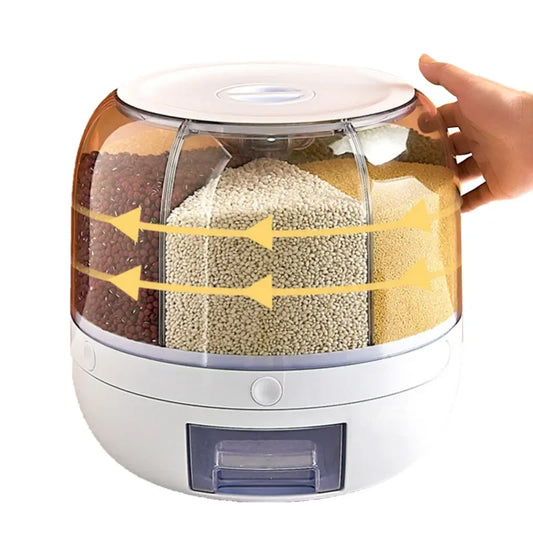 6 kg drehbarer 360-Grad-Reisspender, versiegelter Eimer für trockenes Getreide, feuchtigkeitsbeständig, Aufbewahrungsbox für Lebensmittelbehälter in der Küche