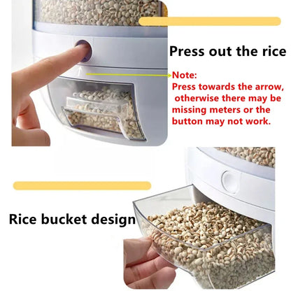 6KG Rotatable 360 Degree Rice Dispenser Sealed Dry Grain Bucket Dispenser Moisture-proof Kitchen Food Container Storage Box