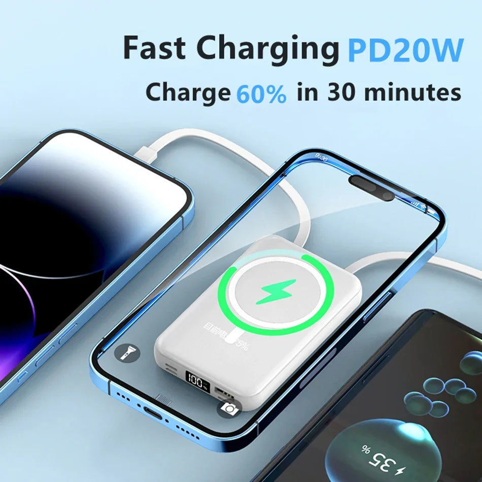 4 in 1 MacSafe Magnetic Power Bank 30000mAh Wireless Portable Charger Fast Charging External Battery Pack for iPhone Android