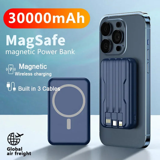 4-in-1-MacSafe-Magnet-Powerbank, 30.000 mAh, kabelloses tragbares Ladegerät, schnelles Laden, externer Akku für iPhone und Android